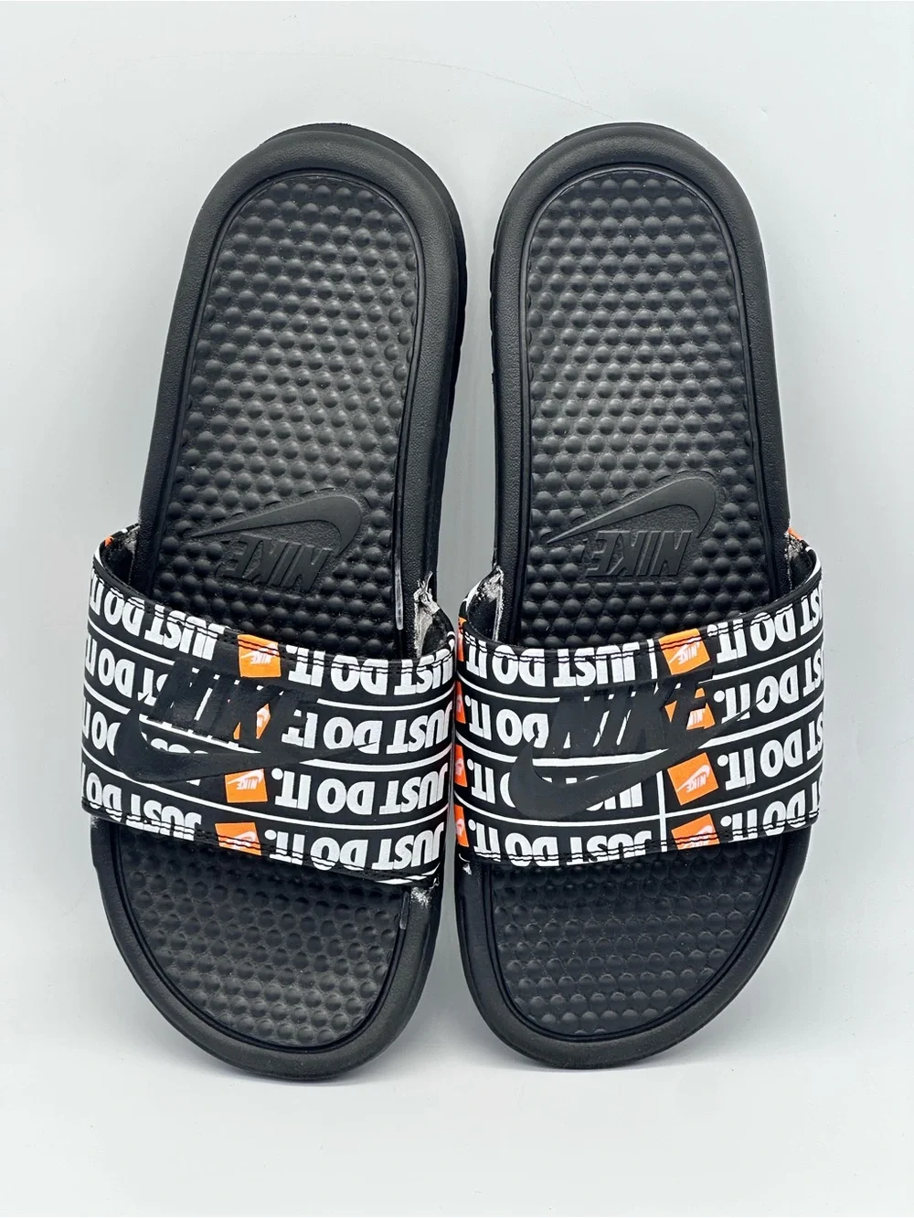 Nike Benassi JDI Print Just Do It Men's Slides Sandal Black Orange Size 9